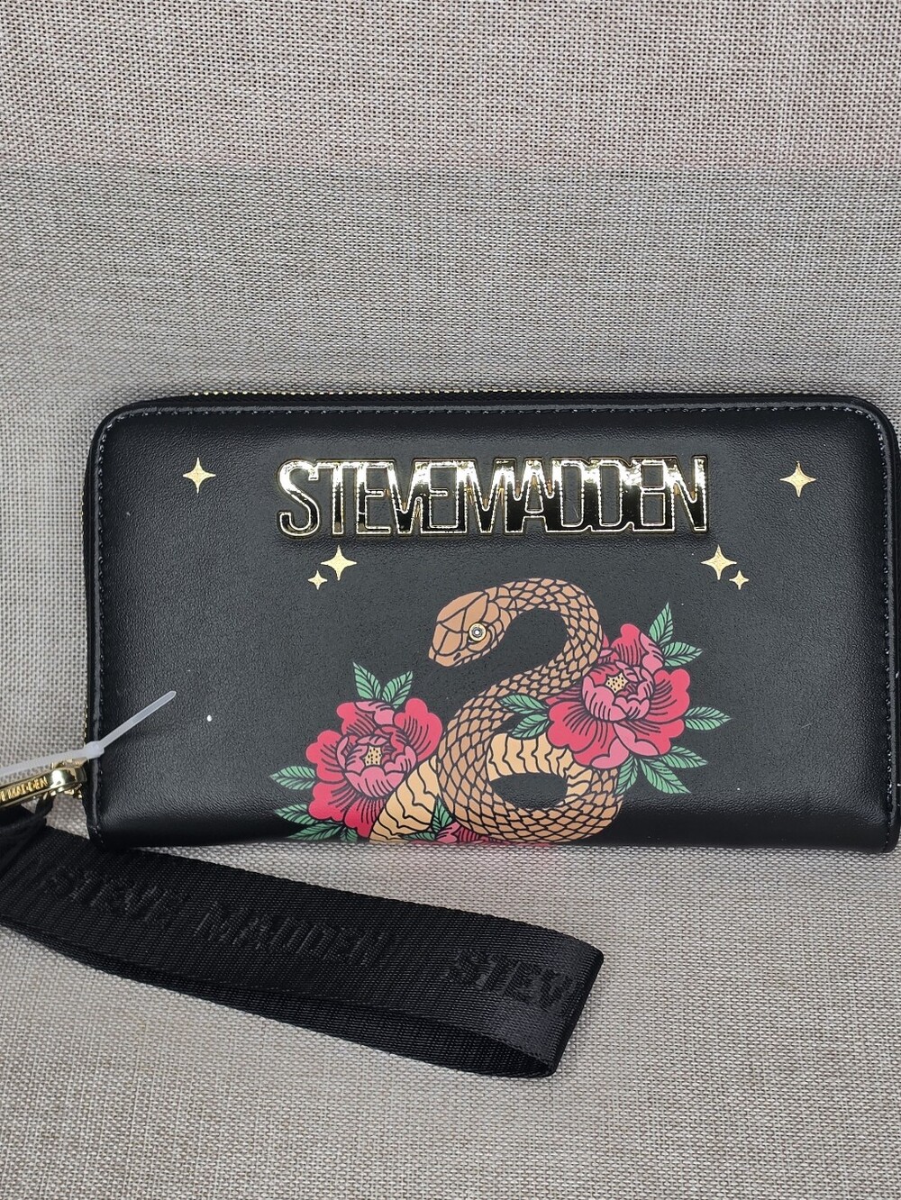 Steve Madden Black Snake & Pink Floral Zip Wallet Wristlet NWT